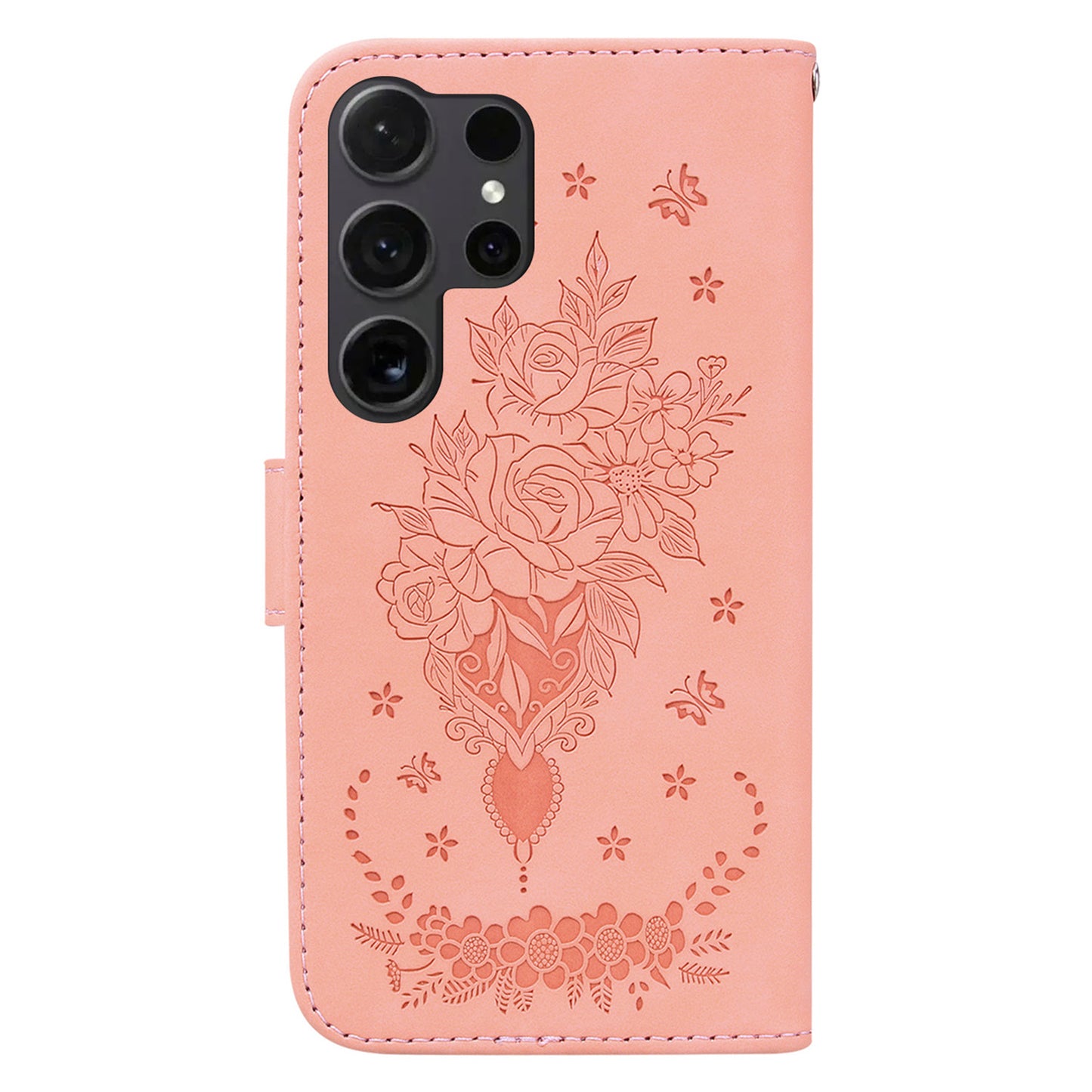 For Samsung Galaxy S24 Ultra Case Anti-fall Imprinted PU Leather Phone Cover - Pink