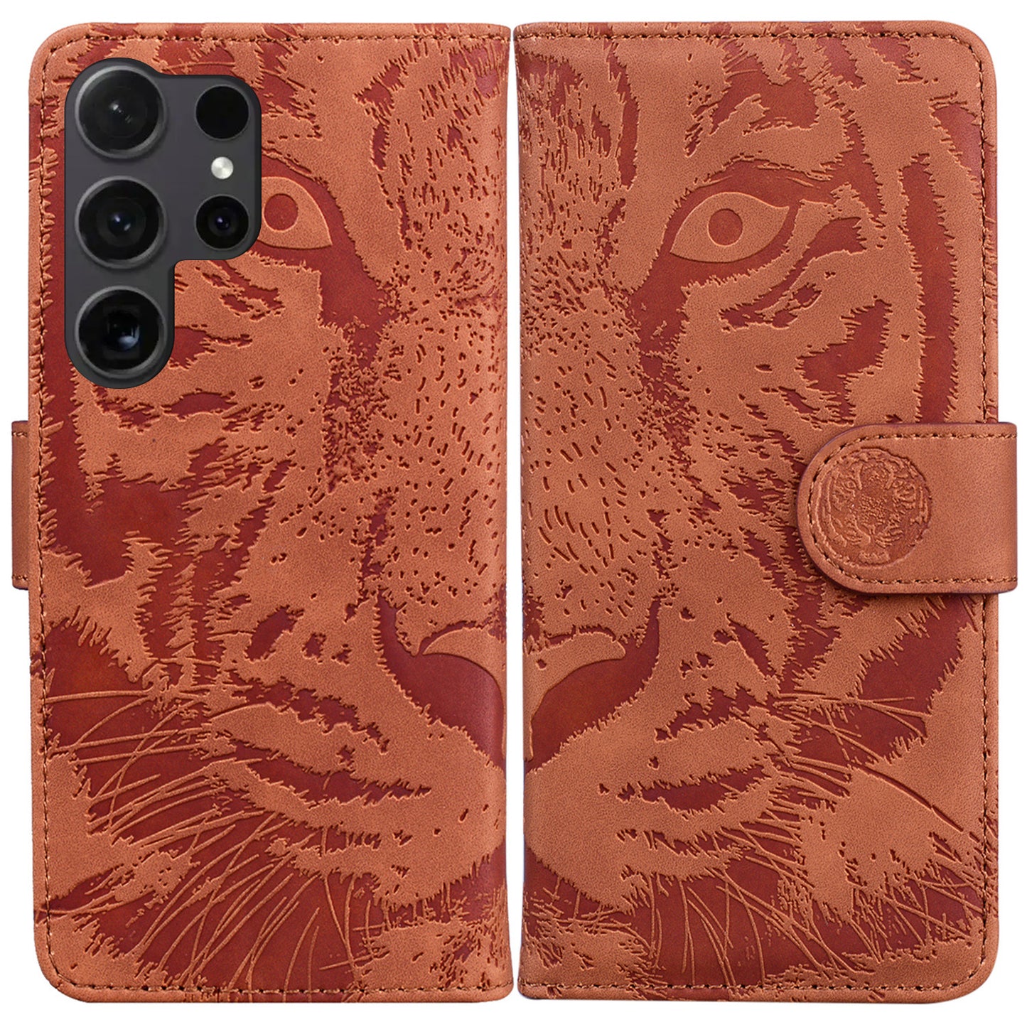 PU Leather Case for Samsung Galaxy S24 Ultra Dustproof Wallet Cell Phone Cover - Brown