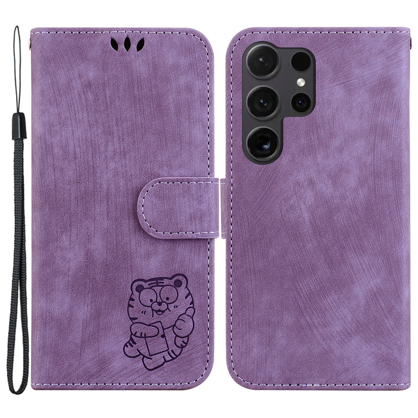 For Samsung Galaxy S24 Ultra Case Lovely Tiger Imprinted PU Leather Flip Cell Phone Cover - Purple