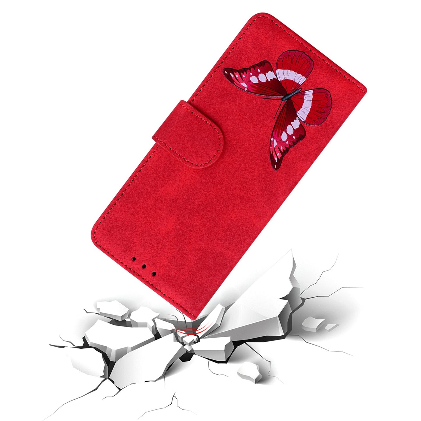 For Samsung Galaxy S24 Ultra Case Leather Butterfly Printing Wallet Phone Stand Cover - Red