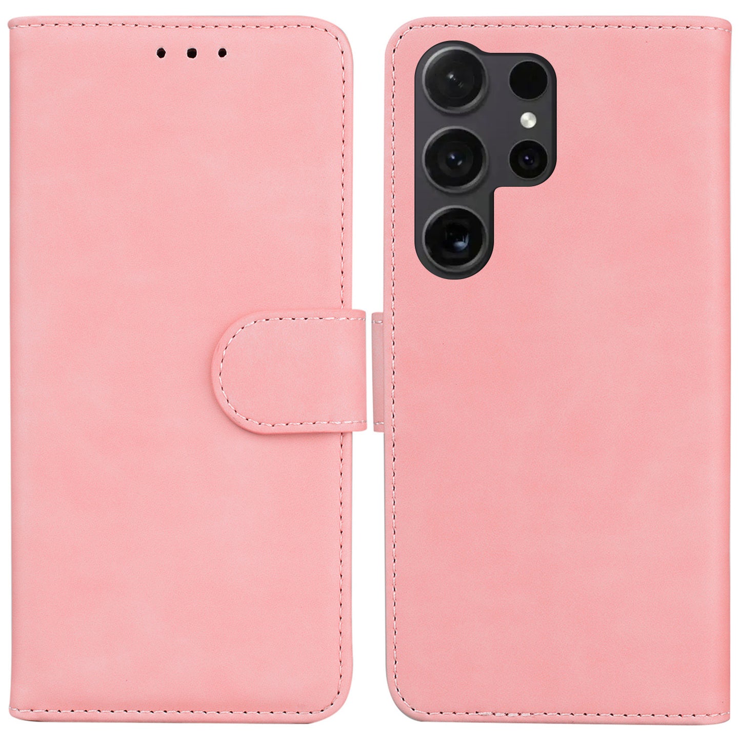 For Samsung Galaxy S24 Ultra Solid Color Mobile Phone Cover Case PU Leather Phone Shell Wallet - Pink
