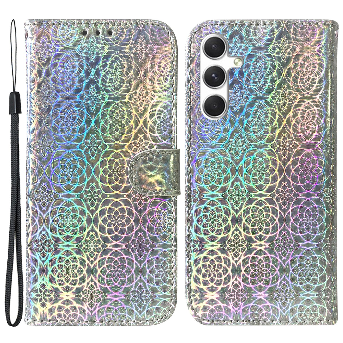 For Samsung Galaxy S24+ Case Dazzling Flower Pattern Flip Cover with Wallet - Grey