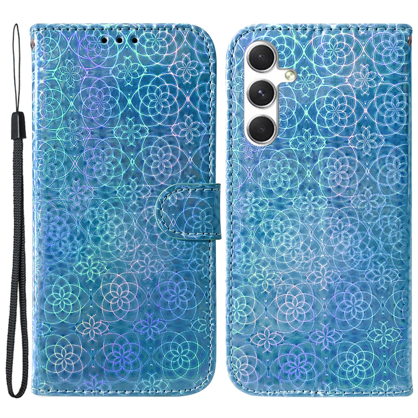 For Samsung Galaxy S24+ Case Dazzling Flower Pattern Flip Cover with Wallet - Blue