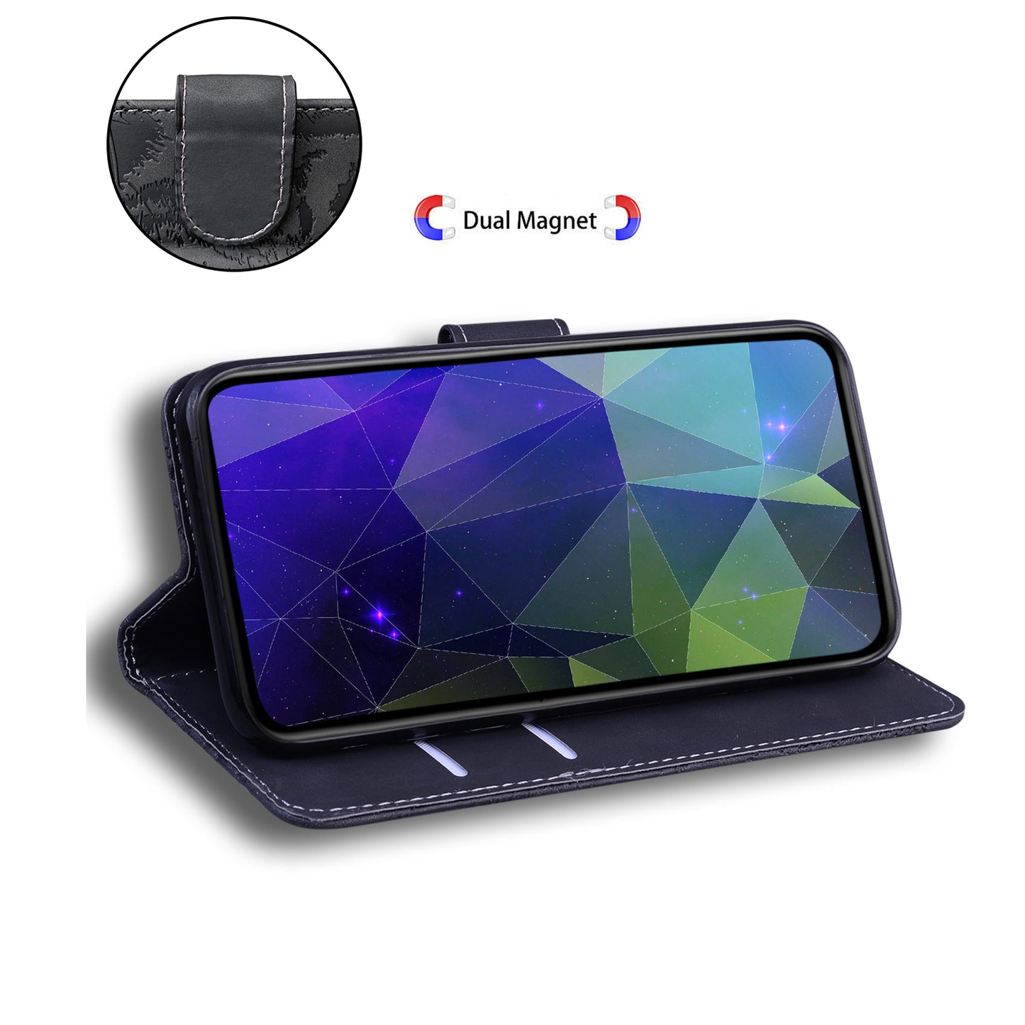 Anti-Scratch Phone Shell for Samsung Galaxy S24 Case Dustproof Wallet Cell Phone Cover - Black