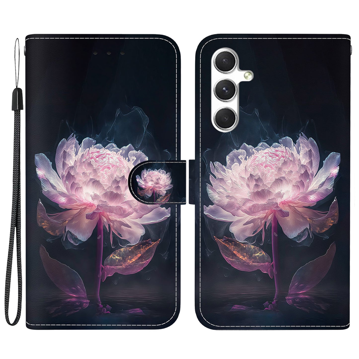 For Samsung Galaxy S24 Case Anti-Drop 3D Pattern PU Leather Phone Cover - Purple Peony