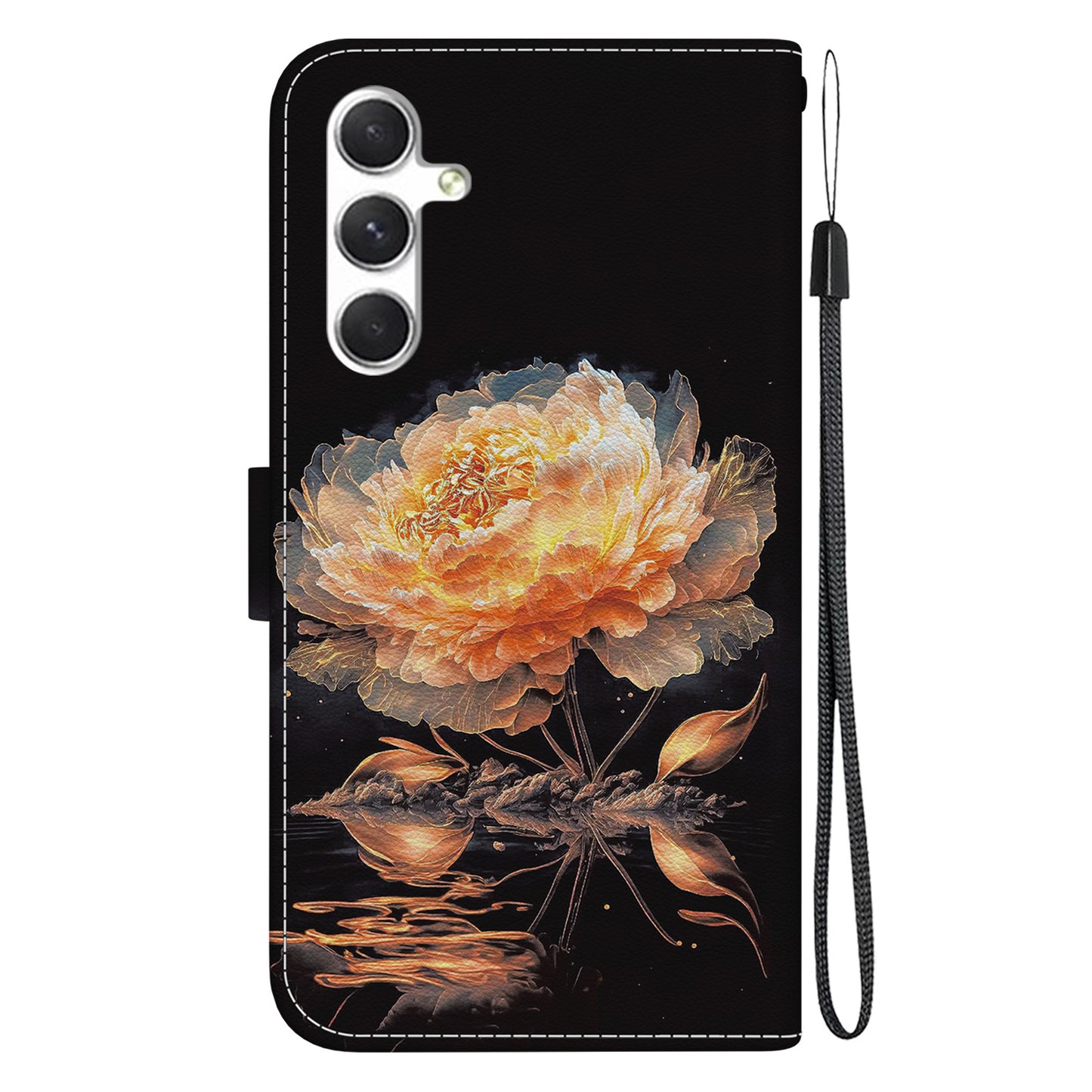 For Samsung Galaxy S24 Case Anti-Drop 3D Pattern PU Leather Phone Cover - Gold Peony