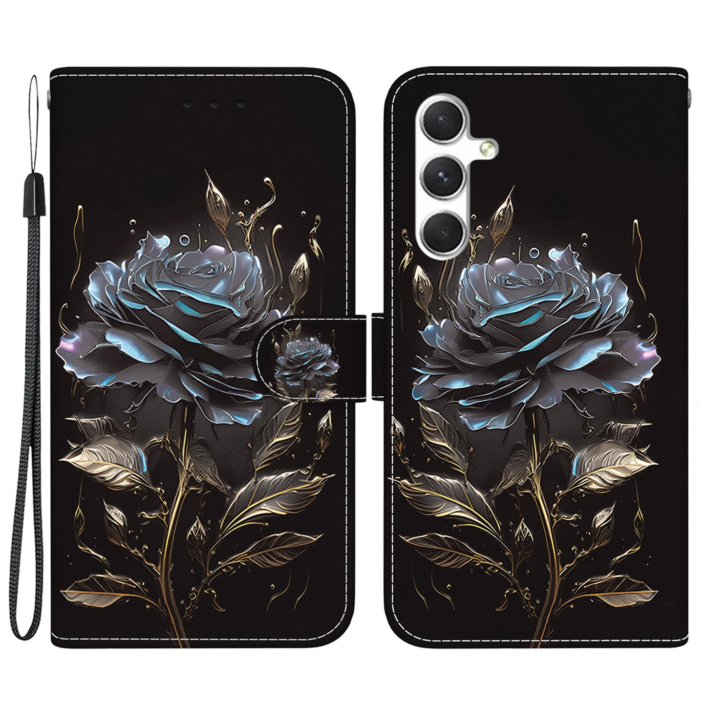 For Samsung Galaxy S24 Case Anti-Drop 3D Pattern PU Leather Phone Cover - Black Rose