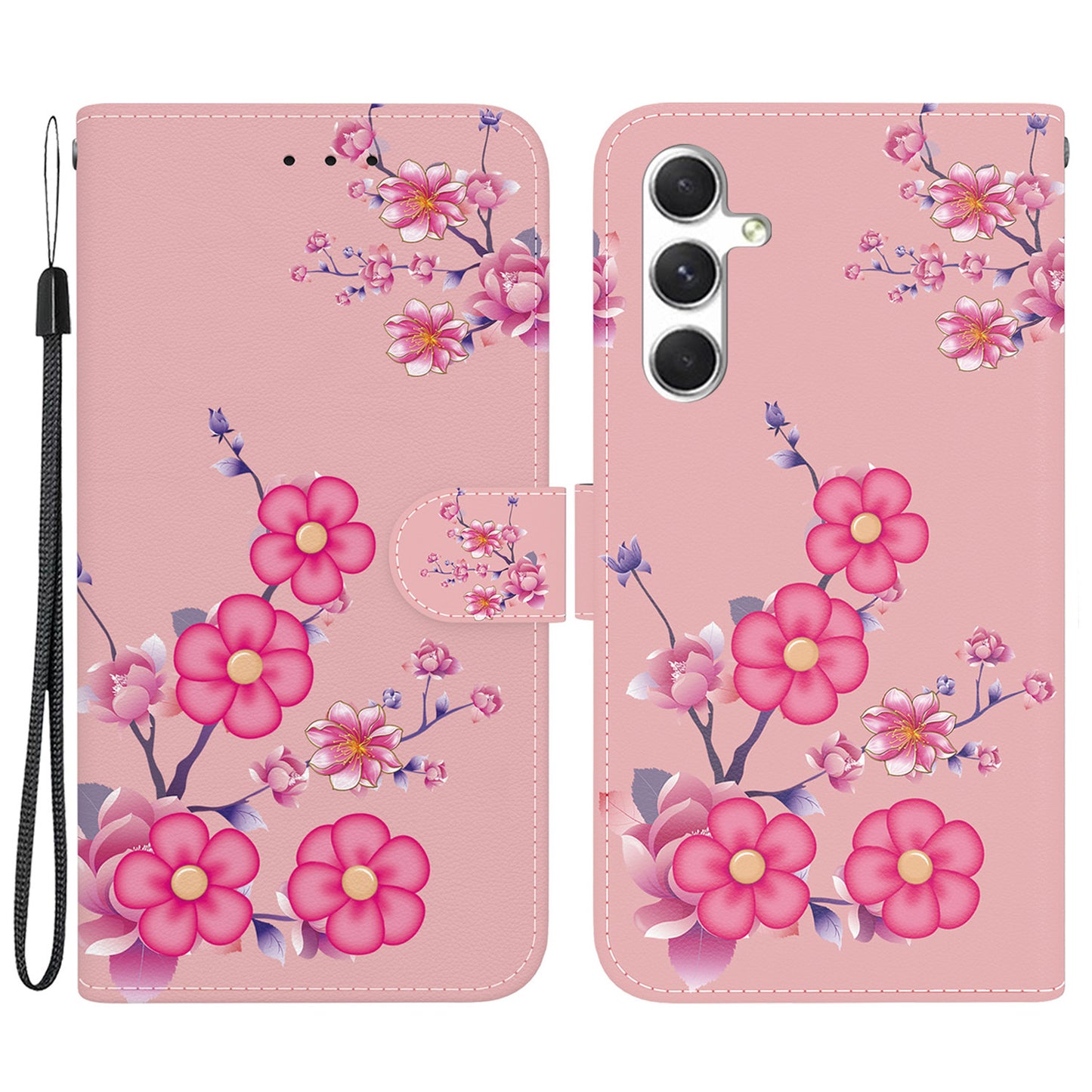For Samsung Galaxy S24 Case Anti-Drop 3D Pattern PU Leather Phone Cover - Sakura