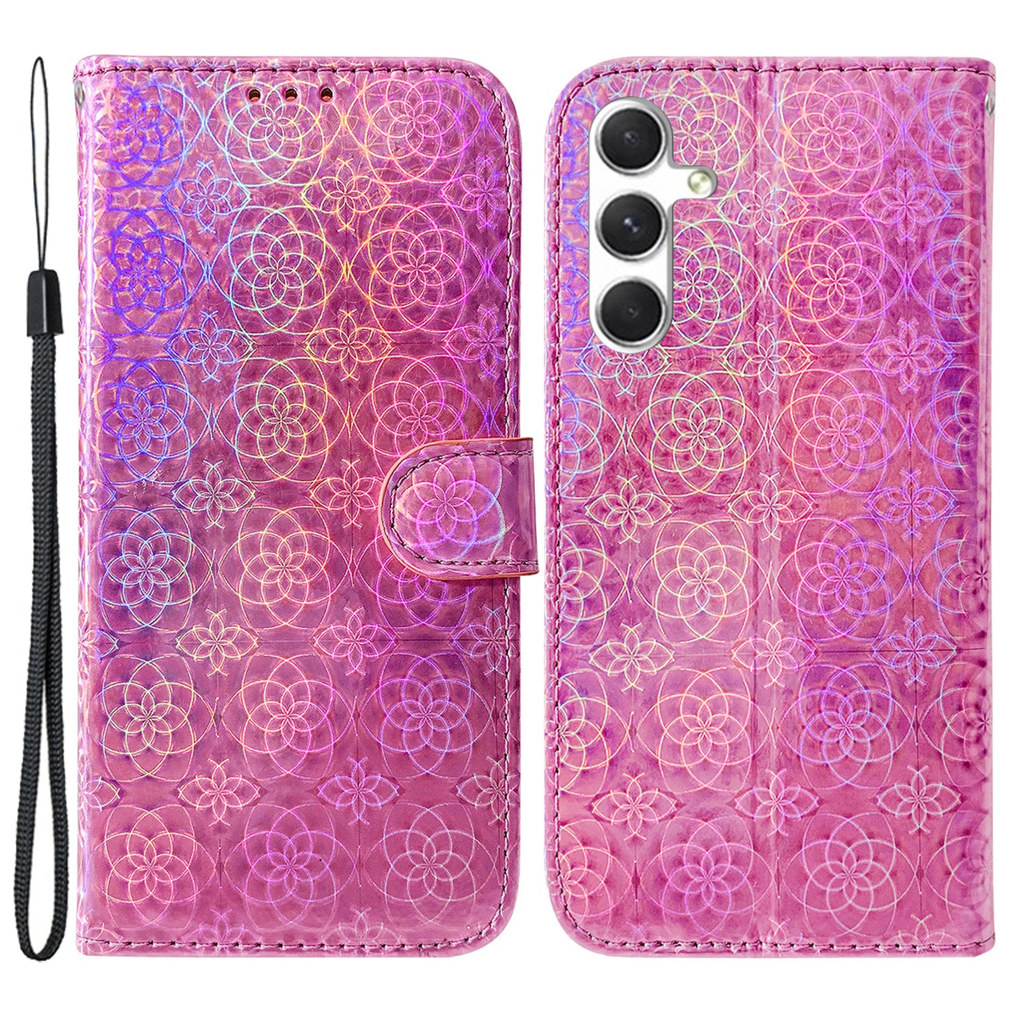 For Samsung Galaxy S24 Case Book Style Dazzling Flower Pattern Cover with Wallet - Pink
