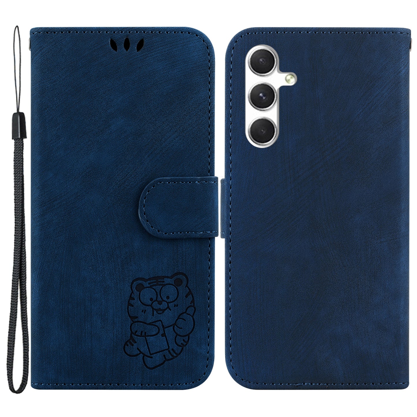For Samsung Galaxy S24+ Case Imprinted Design PU Leather Phone Cover Magnetic Wallet - Dark Blue