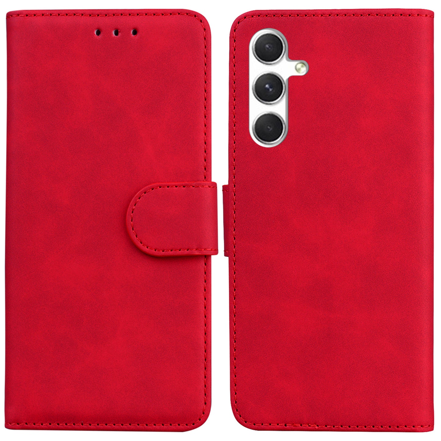 For Samsung Galaxy S24 Case Phone Shell Wallet Solid Color PU Leather Mobile Phone Cover - Red
