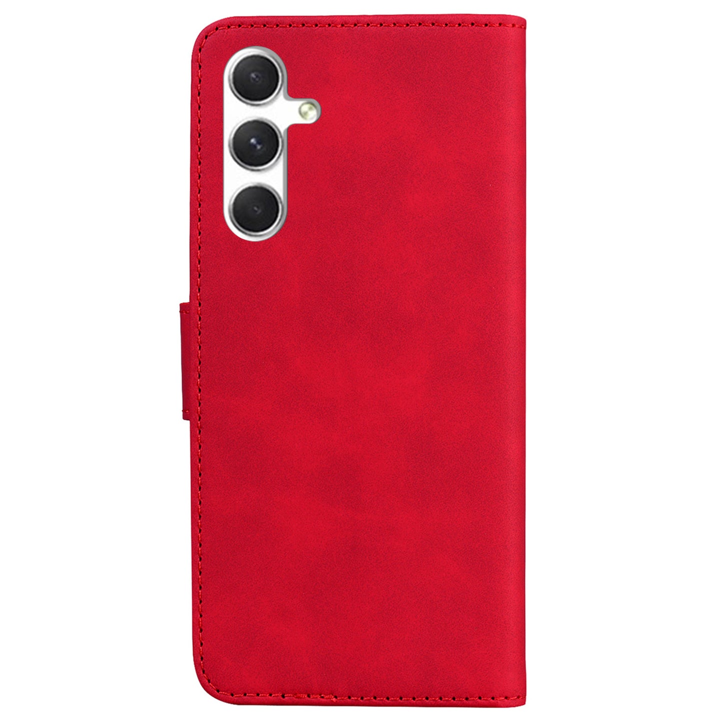 For Samsung Galaxy S24 Case Phone Shell Wallet Solid Color PU Leather Mobile Phone Cover - Red