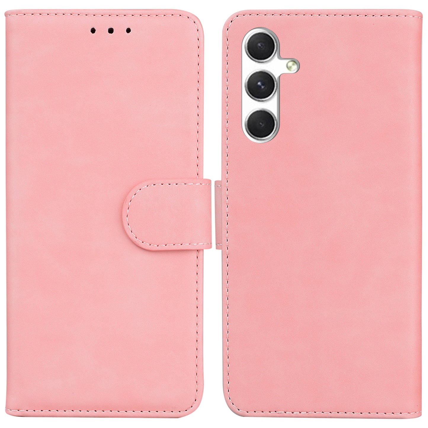 For Samsung Galaxy S24 Case Phone Shell Wallet Solid Color PU Leather Mobile Phone Cover - Pink