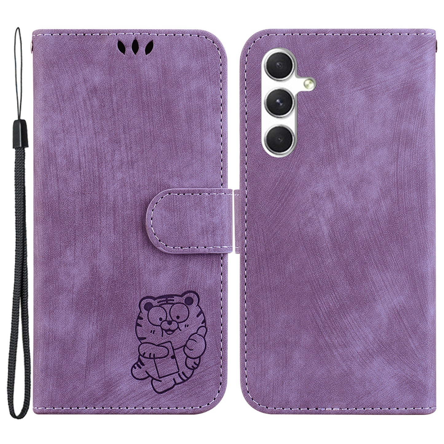 For Samsung Galaxy S24 Case Cell Phone Cover Lovely Tiger Imprint PU Leather Flip Design Wallet - Purple