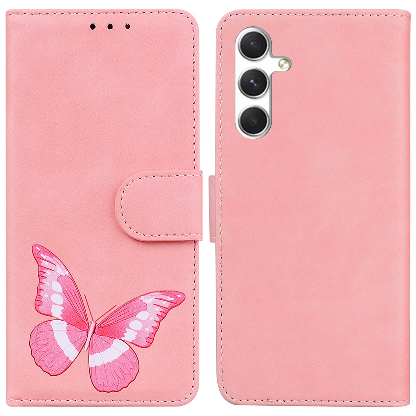 For Samsung Galaxy S24 Case Butterfly Printing Phone Cover Magnetic Clasp Leather Shell - Pink