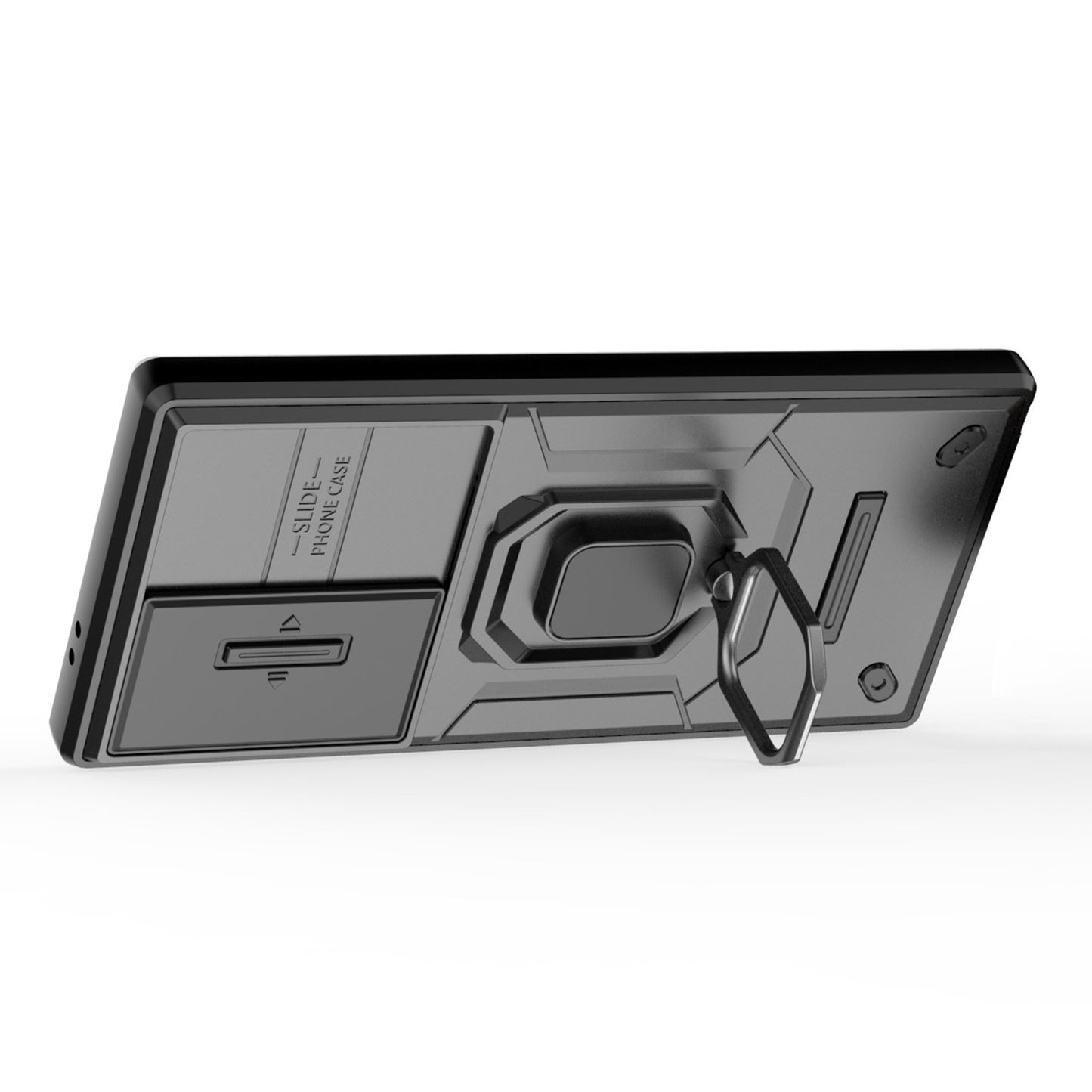For Samsung Galaxy S24 Ultra Case Anti-Drop PC+TPU Kickstand Cover with Slide Lens Protection - Black