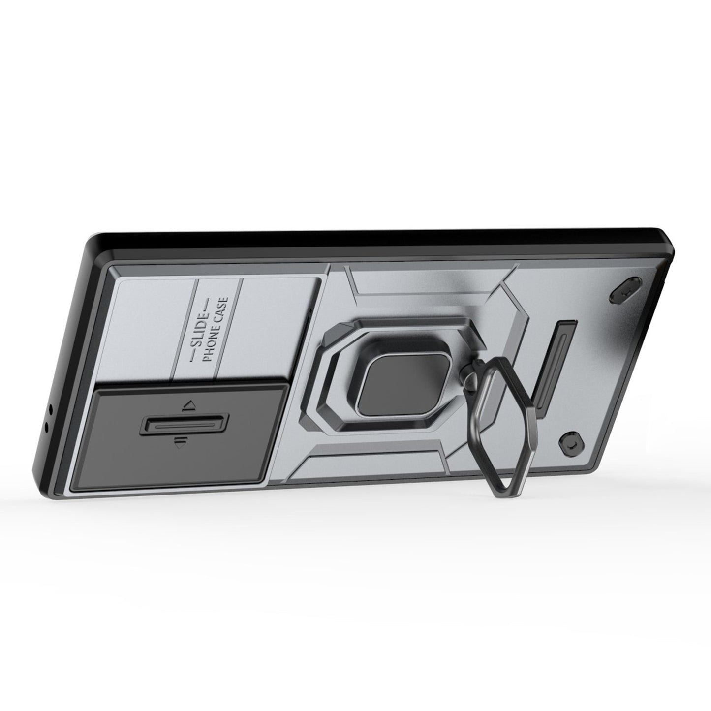 For Samsung Galaxy S24 Ultra Case Anti-Drop PC+TPU Kickstand Cover with Slide Lens Protection - Grey