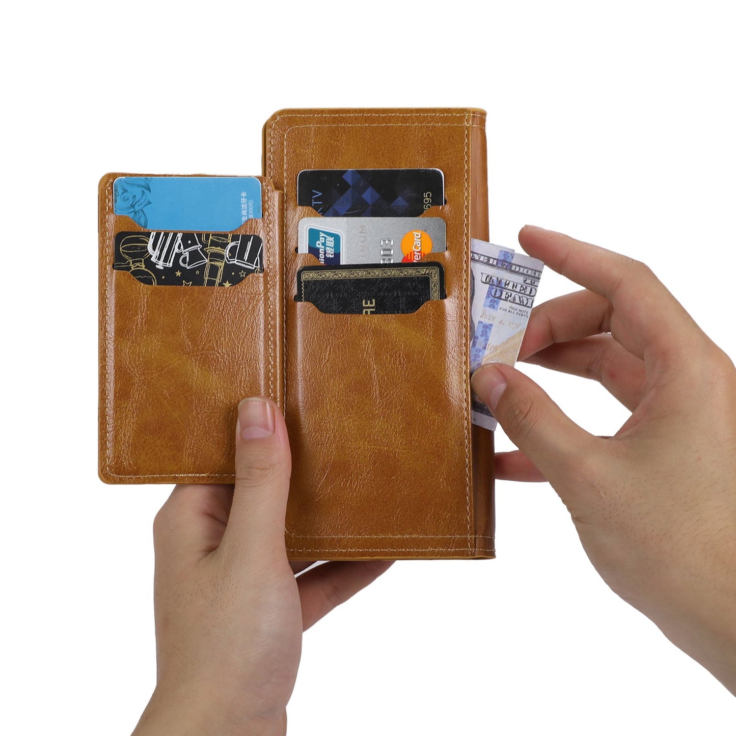 For Samsung Galaxy S24 Case Zipper Pocket PU Leather Viewing Stand Phone Cover - Orange