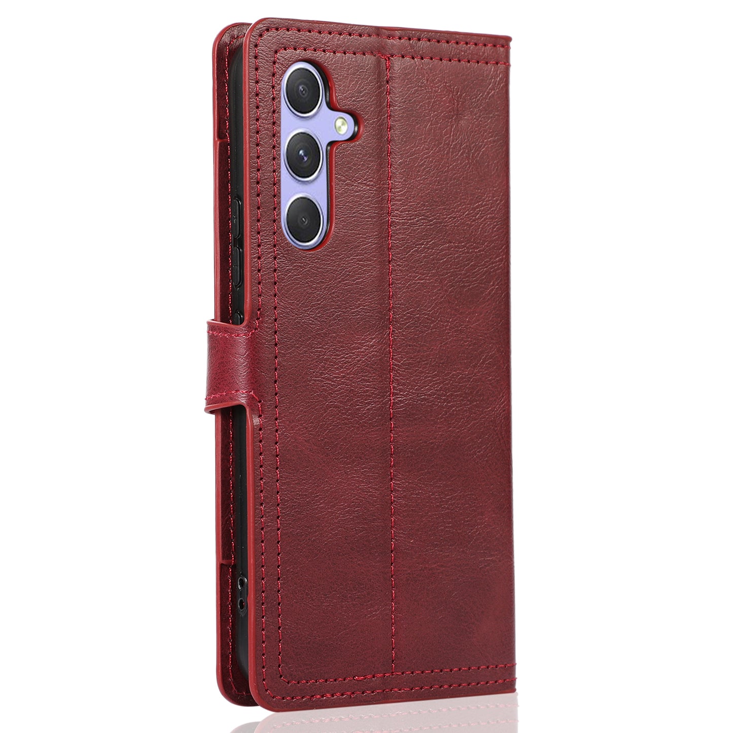 For Samsung Galaxy S24 Case Zipper Pocket PU Leather Viewing Stand Phone Cover - Red
