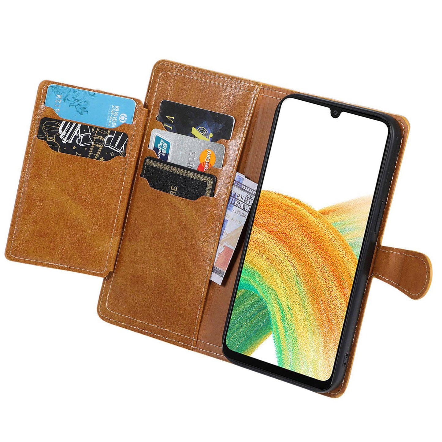 For Samsung Galaxy S24+ Case Zipper Pocket PU Leather Phone Cover with Wallet - Orange