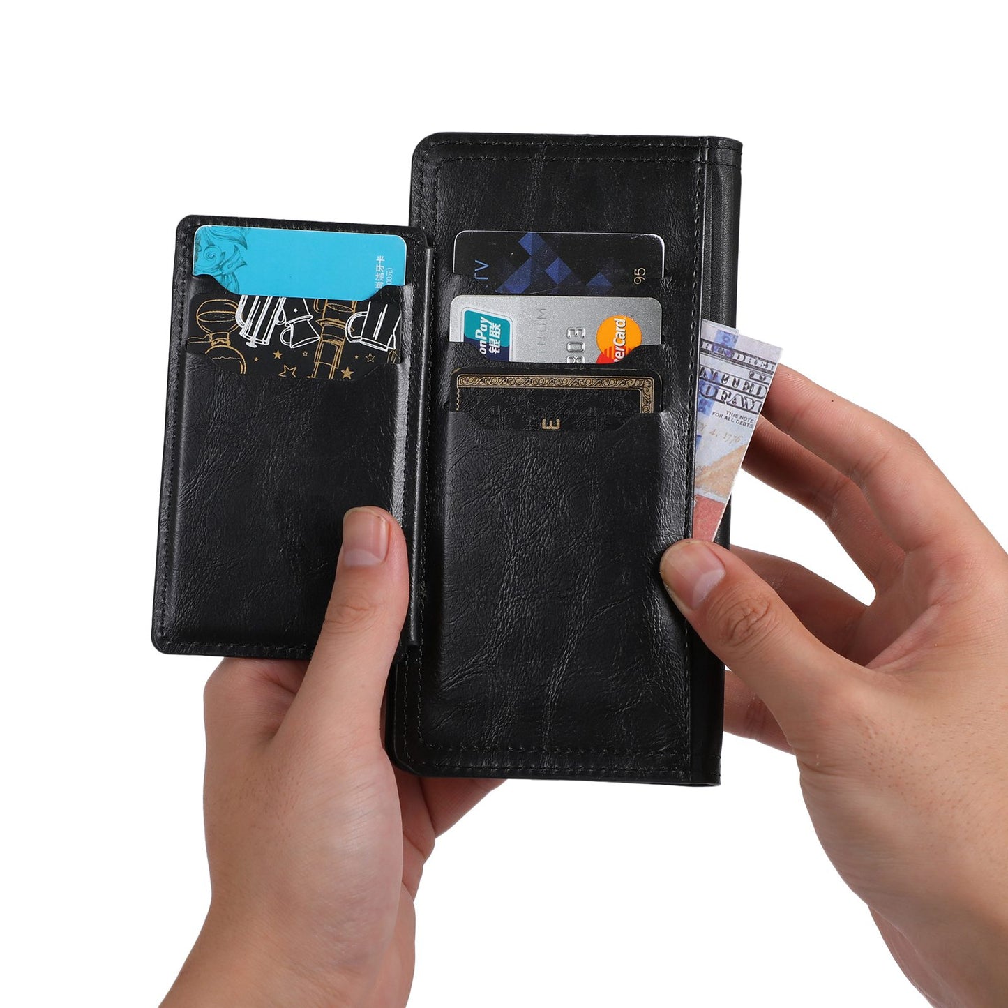 For Samsung Galaxy S24+ Case Zipper Pocket PU Leather Phone Cover with Wallet - Black