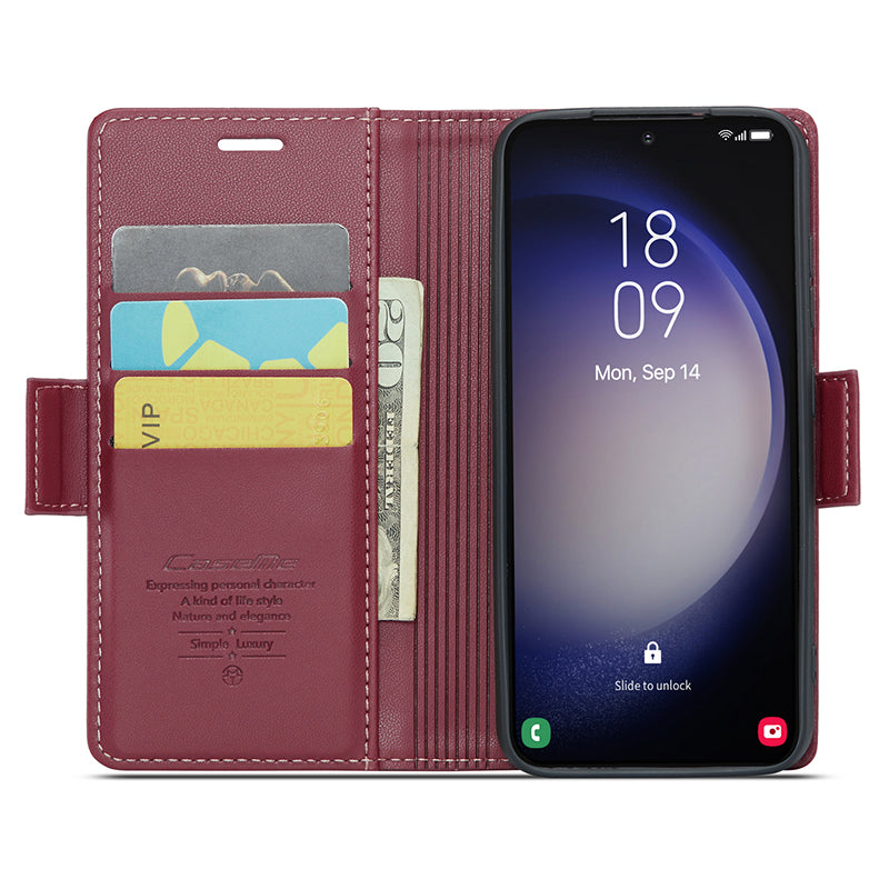 CASEME 023 Series For Samsung Galaxy S24 Case PU Leather RFID Blocking Smart Phone Protector - Red