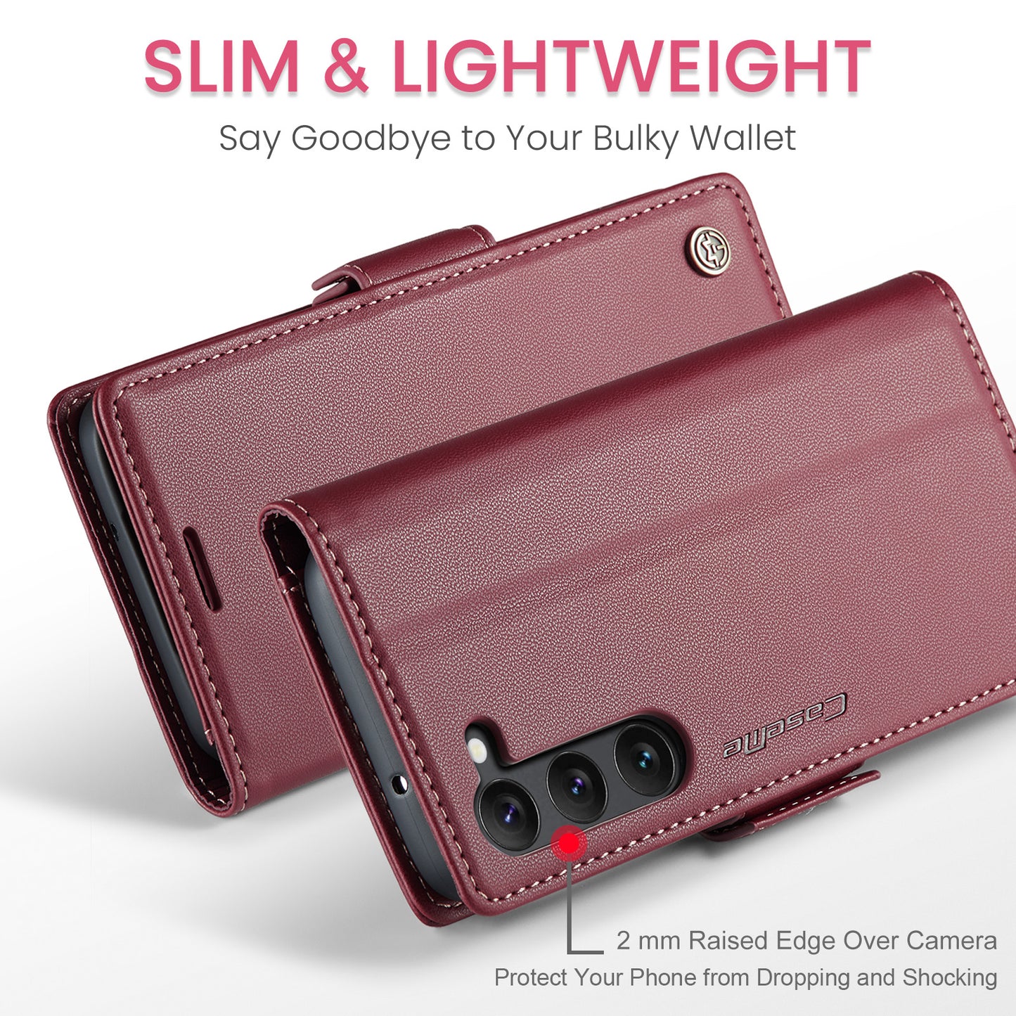 CASEME 023 Series For Samsung Galaxy S24 Case PU Leather RFID Blocking Smart Phone Protector - Red