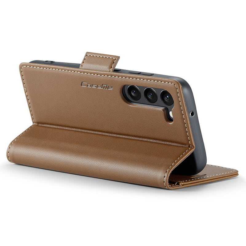 CASEME 023 Series For Samsung Galaxy S24 Case PU Leather RFID Blocking Smart Phone Protector - Brown