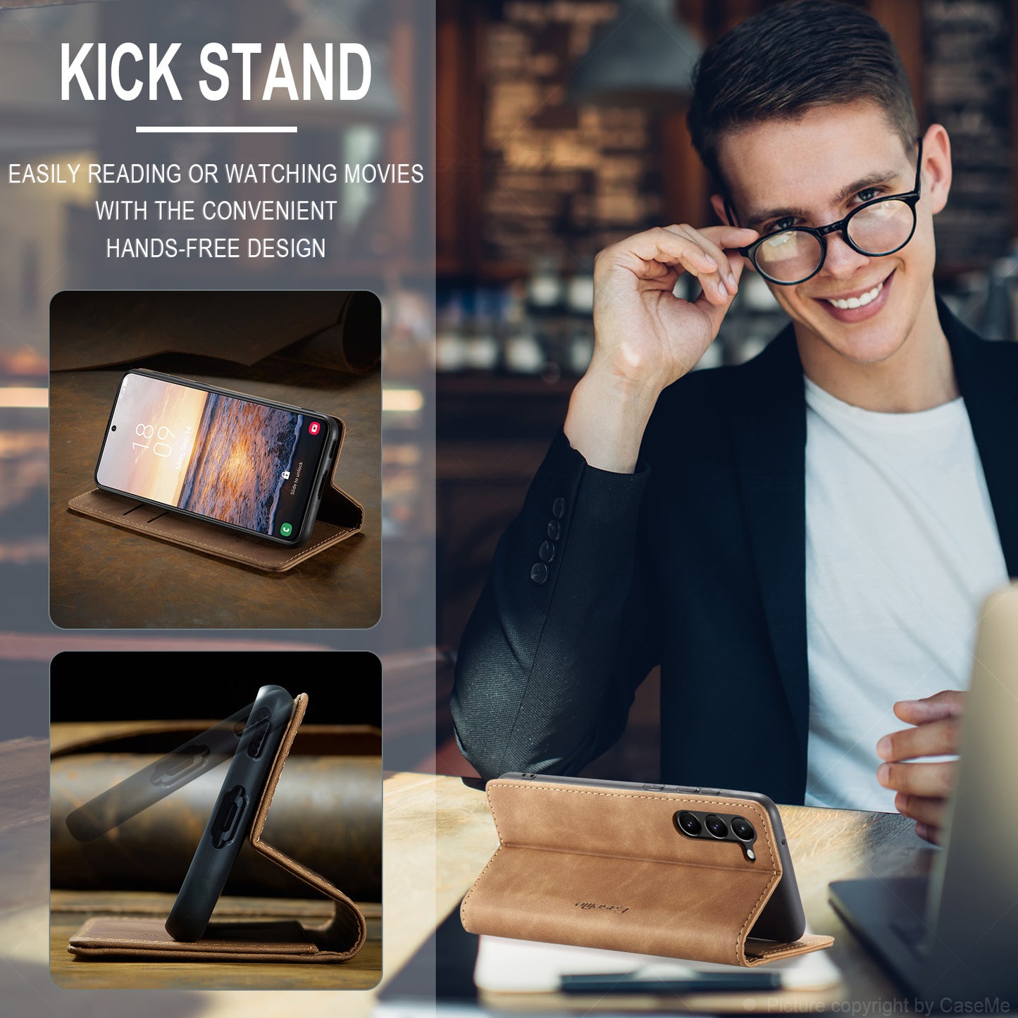 CASEME 013 Series For Samsung Galaxy S24+ Case PU Leather Wallet Mobile Phone Protector - Brown