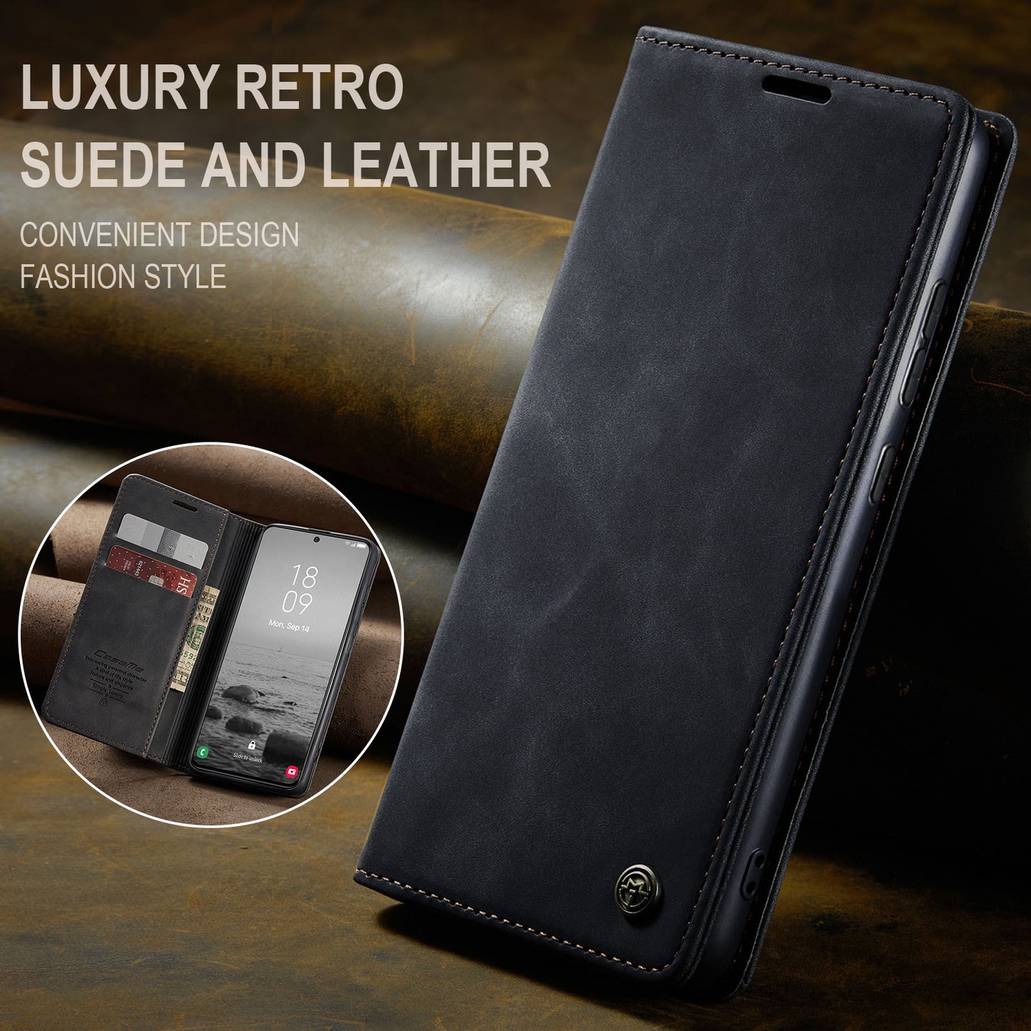 CASEME 013 Series For Samsung Galaxy S24+ Case PU Leather Wallet Mobile Phone Protector - Black