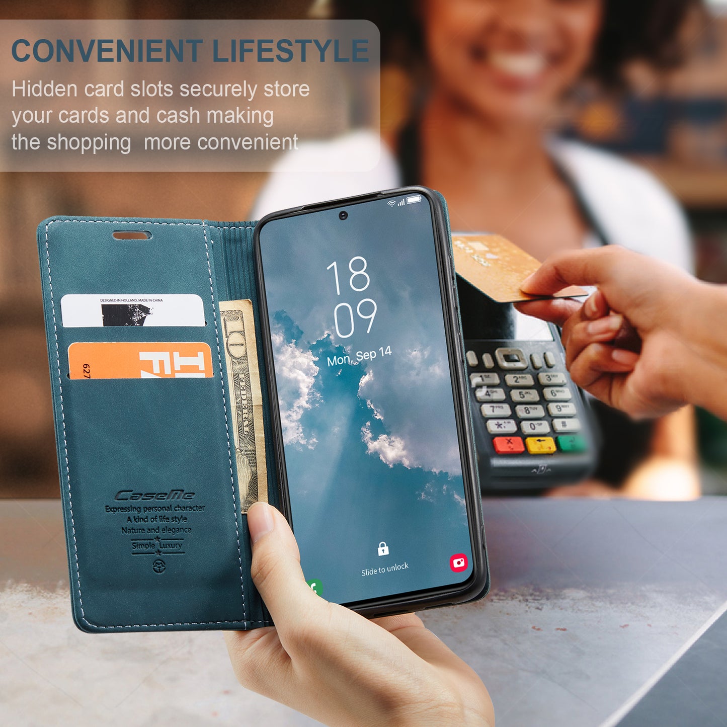 CASEME 013 Series For Samsung Galaxy S24+ Case PU Leather Wallet Mobile Phone Protector - Blue