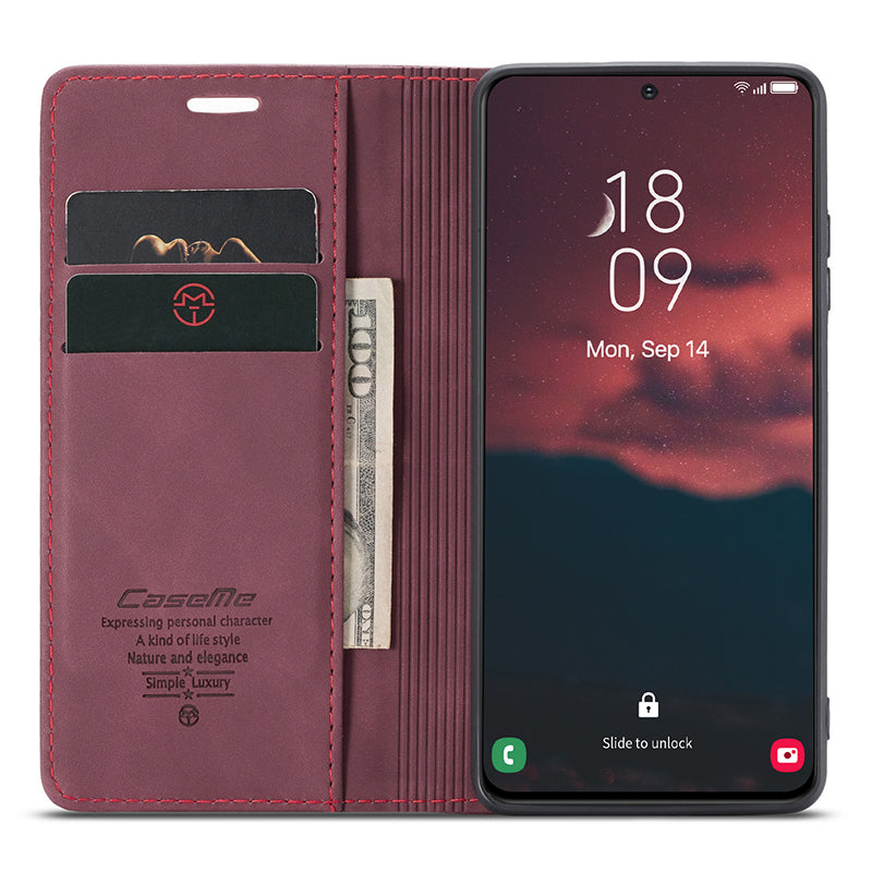 CASEME 013 Series For Samsung Galaxy S24+ Case PU Leather Wallet Mobile Phone Protector - Red