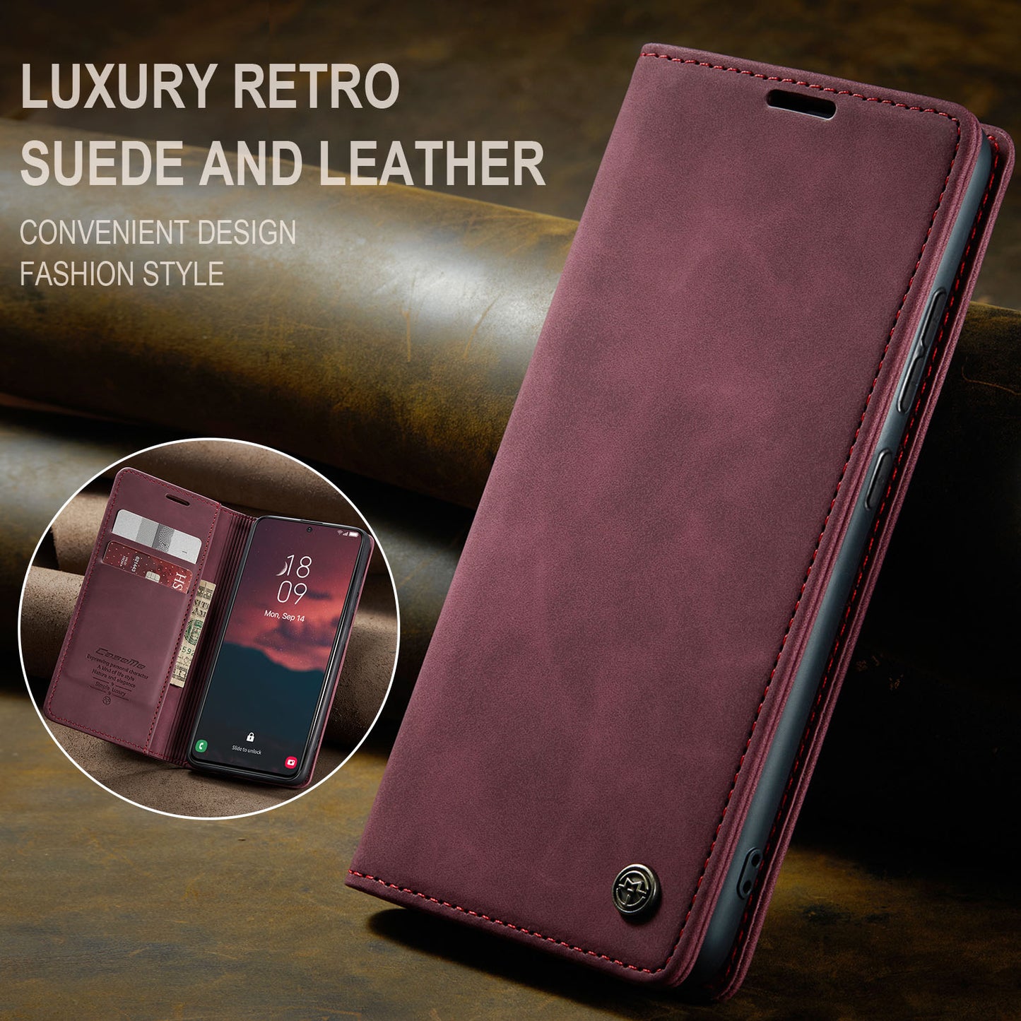 CASEME 013 Series For Samsung Galaxy S24+ Case PU Leather Wallet Mobile Phone Protector - Red