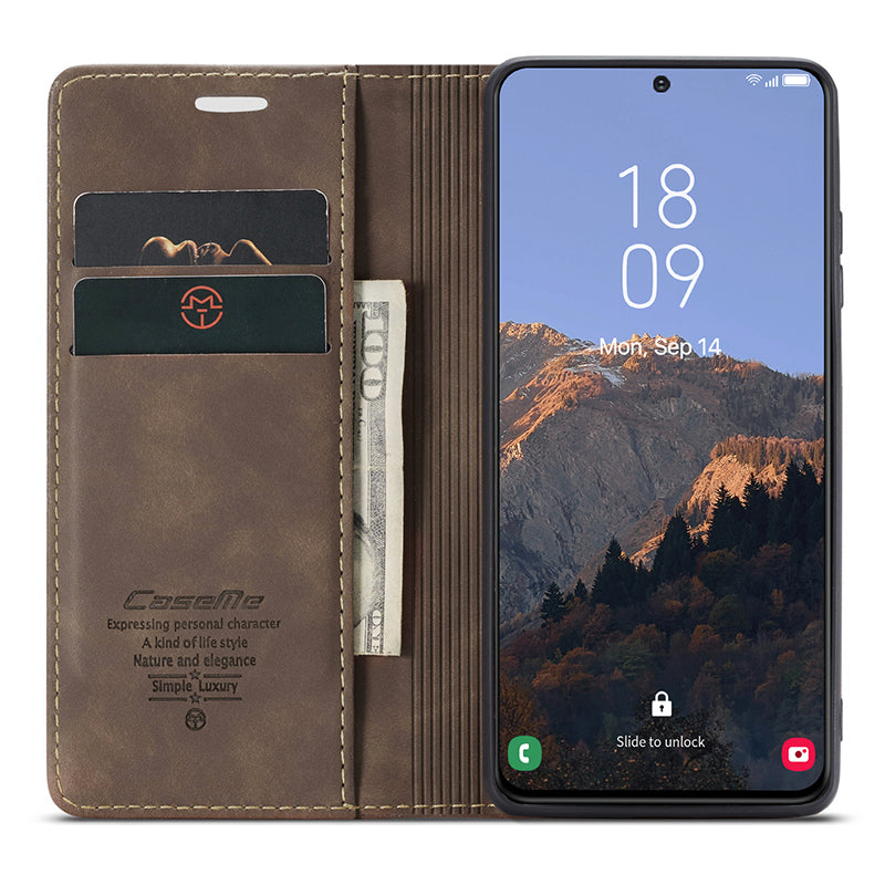 CASEME 013 Series For Samsung Galaxy S24+ Case PU Leather Wallet Mobile Phone Protector - Coffee