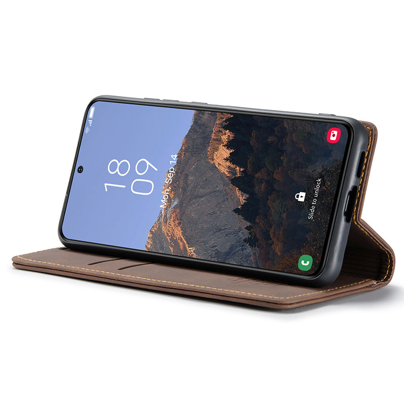 CASEME 013 Series For Samsung Galaxy S24+ Case PU Leather Wallet Mobile Phone Protector - Coffee