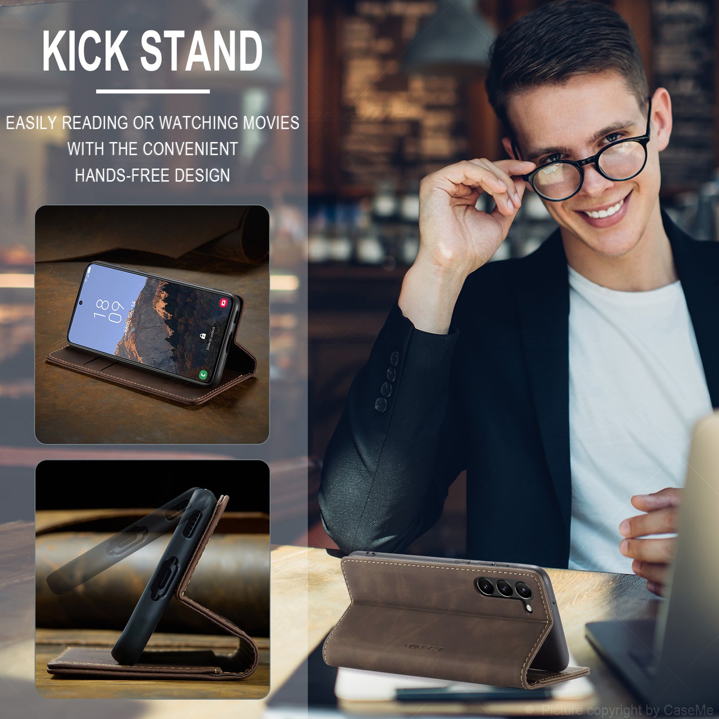 CASEME 013 Series For Samsung Galaxy S24+ Case PU Leather Wallet Mobile Phone Protector - Coffee