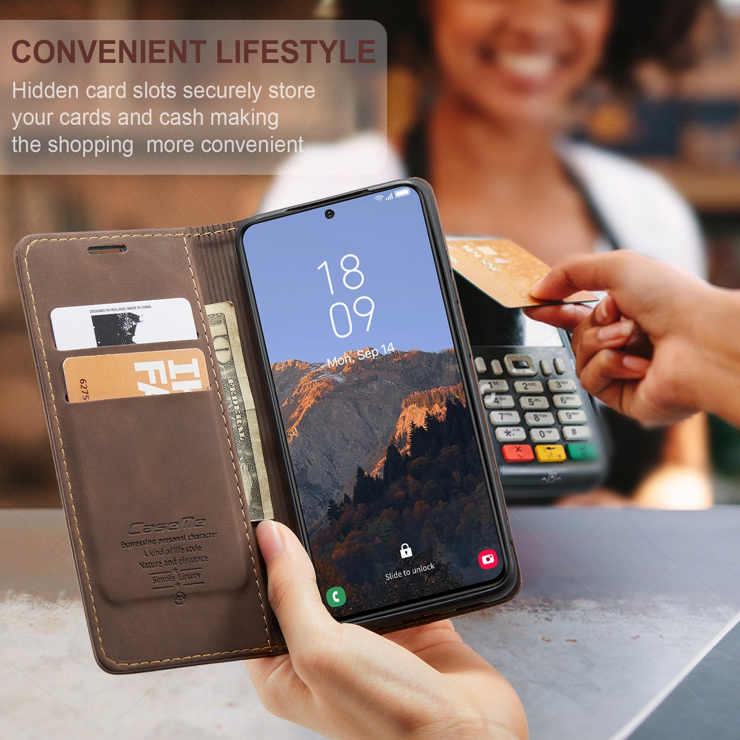 CASEME 013 Series For Samsung Galaxy S24+ Case PU Leather Wallet Mobile Phone Protector - Coffee