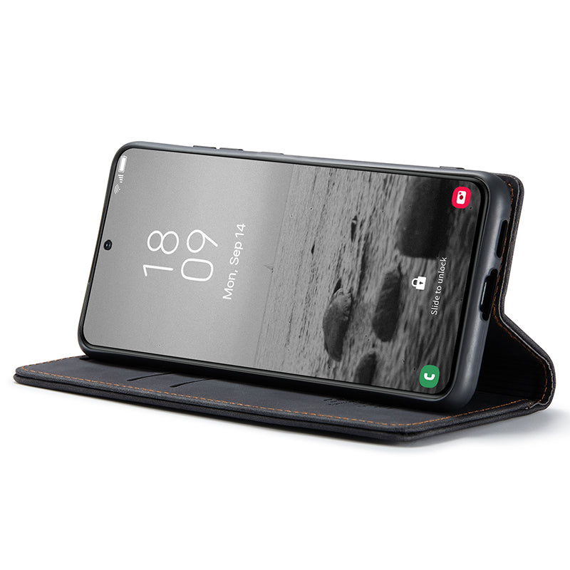 CASEME 013 Series For Samsung Galaxy S24 Case Anti-drop PU Leather Stand Cellphone Protector - Black