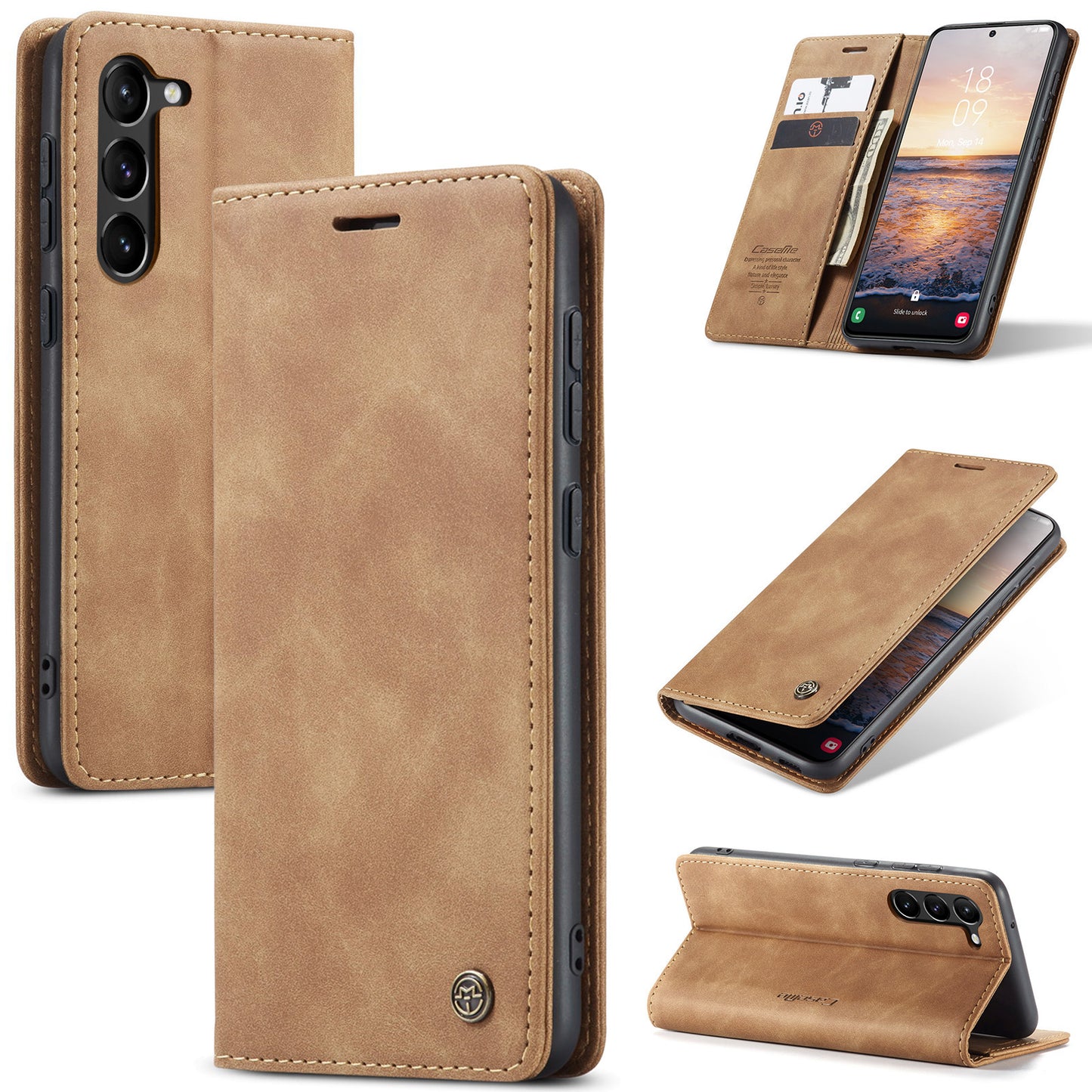 CASEME 013 Series For Samsung Galaxy S24 Case Anti-drop PU Leather Stand Cellphone Protector - Brown
