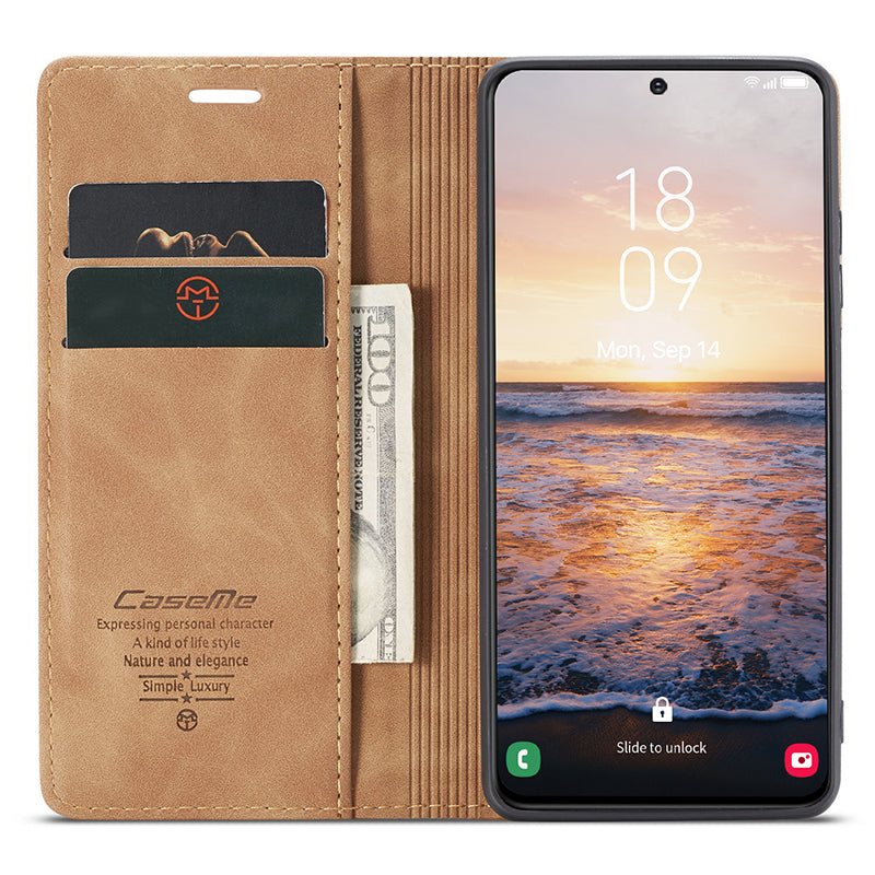 CASEME 013 Series For Samsung Galaxy S24 Case Anti-drop PU Leather Stand Cellphone Protector - Brown