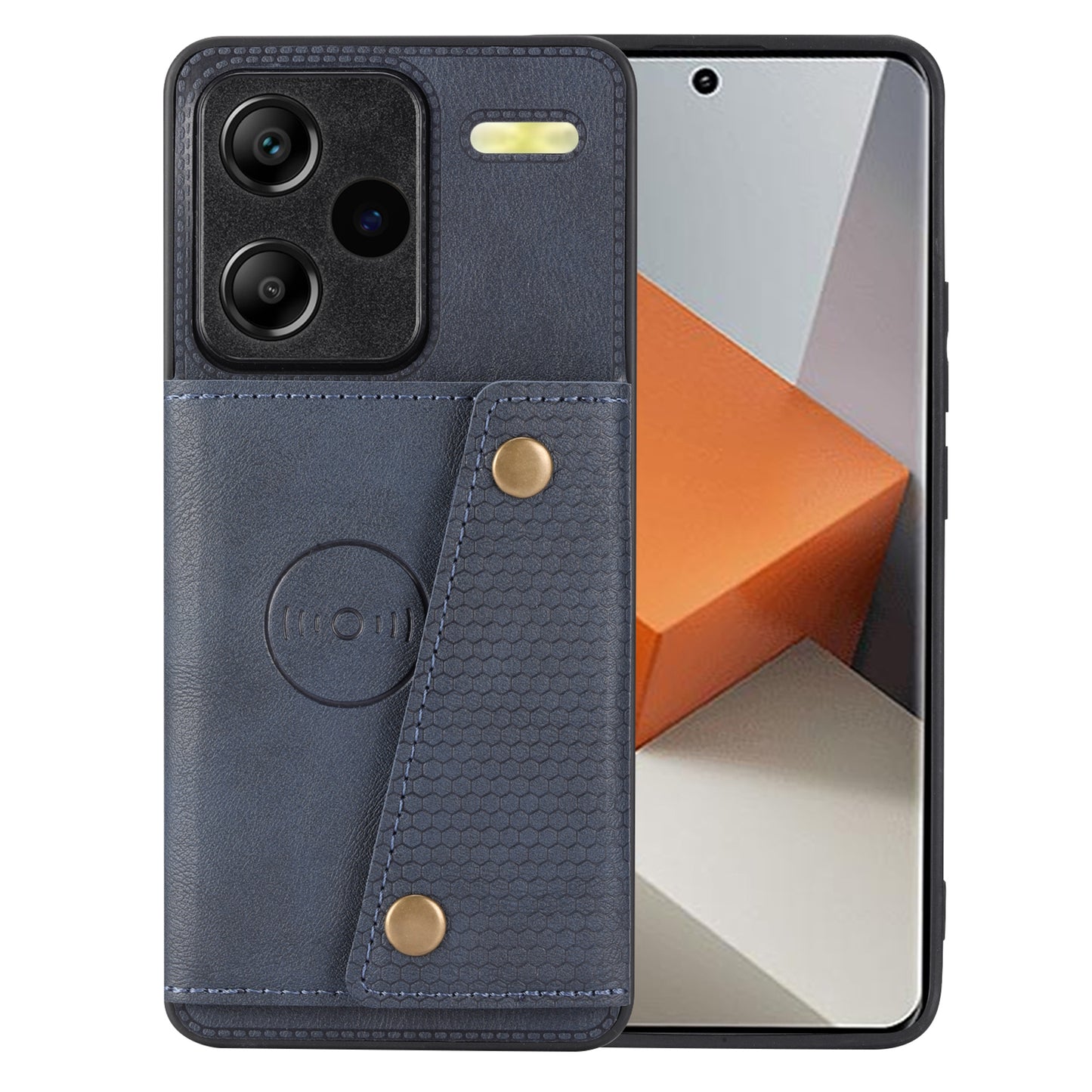 For Xiaomi Redmi Note 13 Pro+ 5G Case Kickstand Leather Coated TPU Phone Cover with Card Holder - Blue