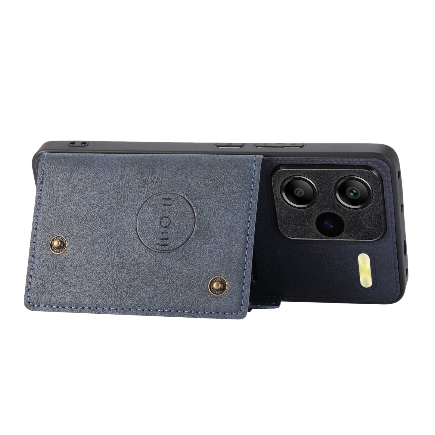 For Xiaomi Redmi Note 13 Pro+ 5G Case Kickstand Leather Coated TPU Phone Cover with Card Holder - Blue