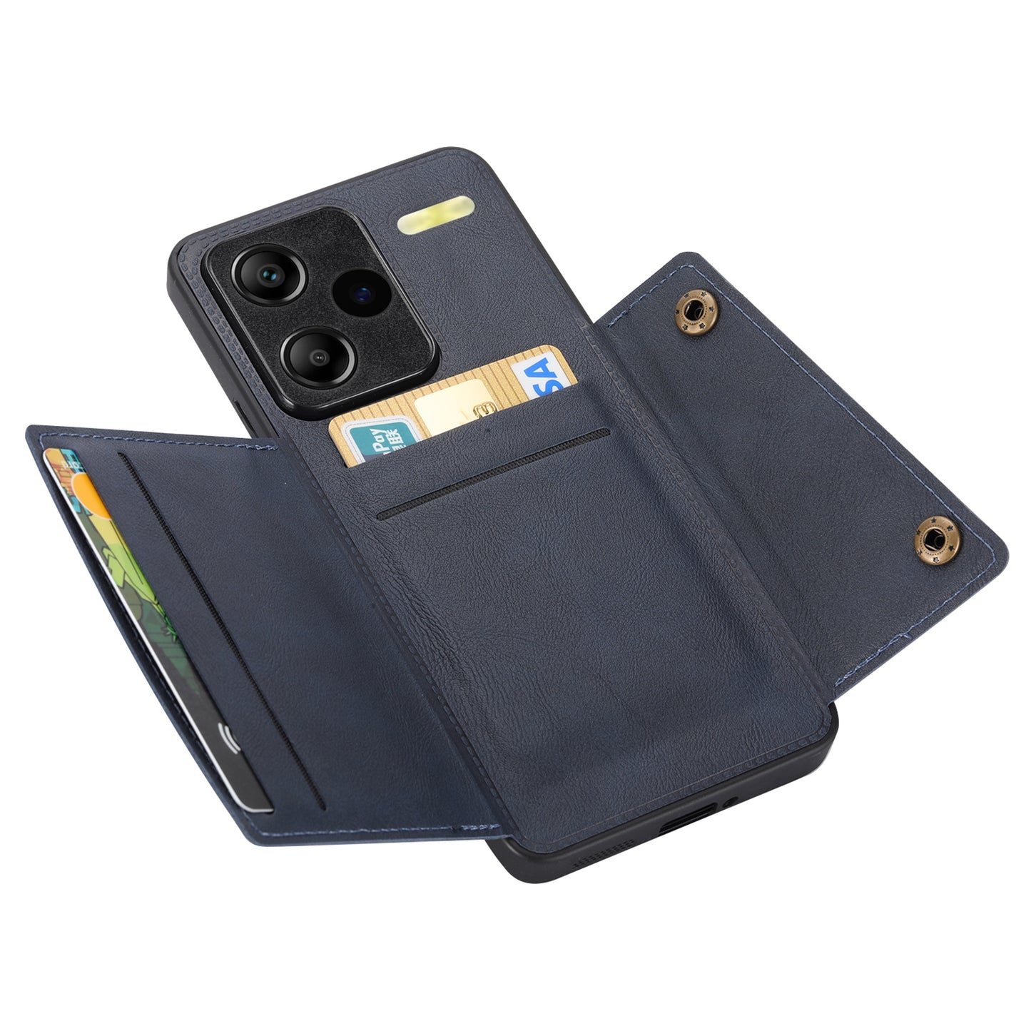 For Xiaomi Redmi Note 13 Pro+ 5G Case Kickstand Leather Coated TPU Phone Cover with Card Holder - Blue