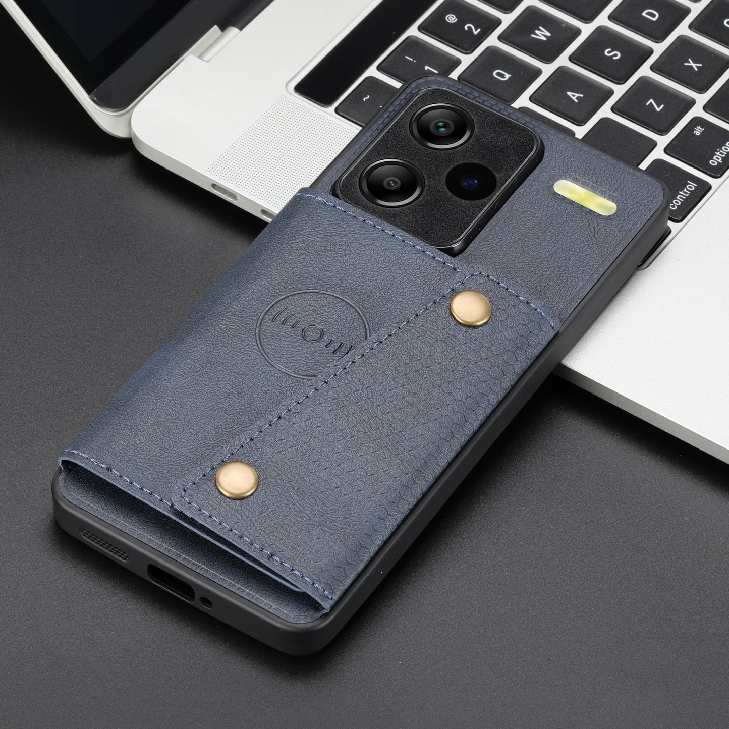 For Xiaomi Redmi Note 13 Pro+ 5G Case Kickstand Leather Coated TPU Phone Cover with Card Holder - Blue