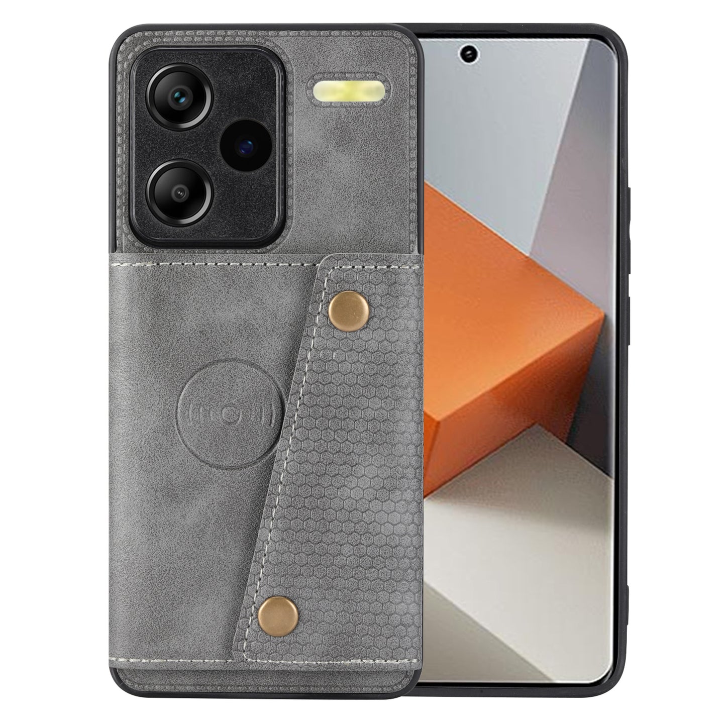 For Xiaomi Redmi Note 13 Pro+ 5G Case Kickstand Leather Coated TPU Phone Cover with Card Holder - Grey