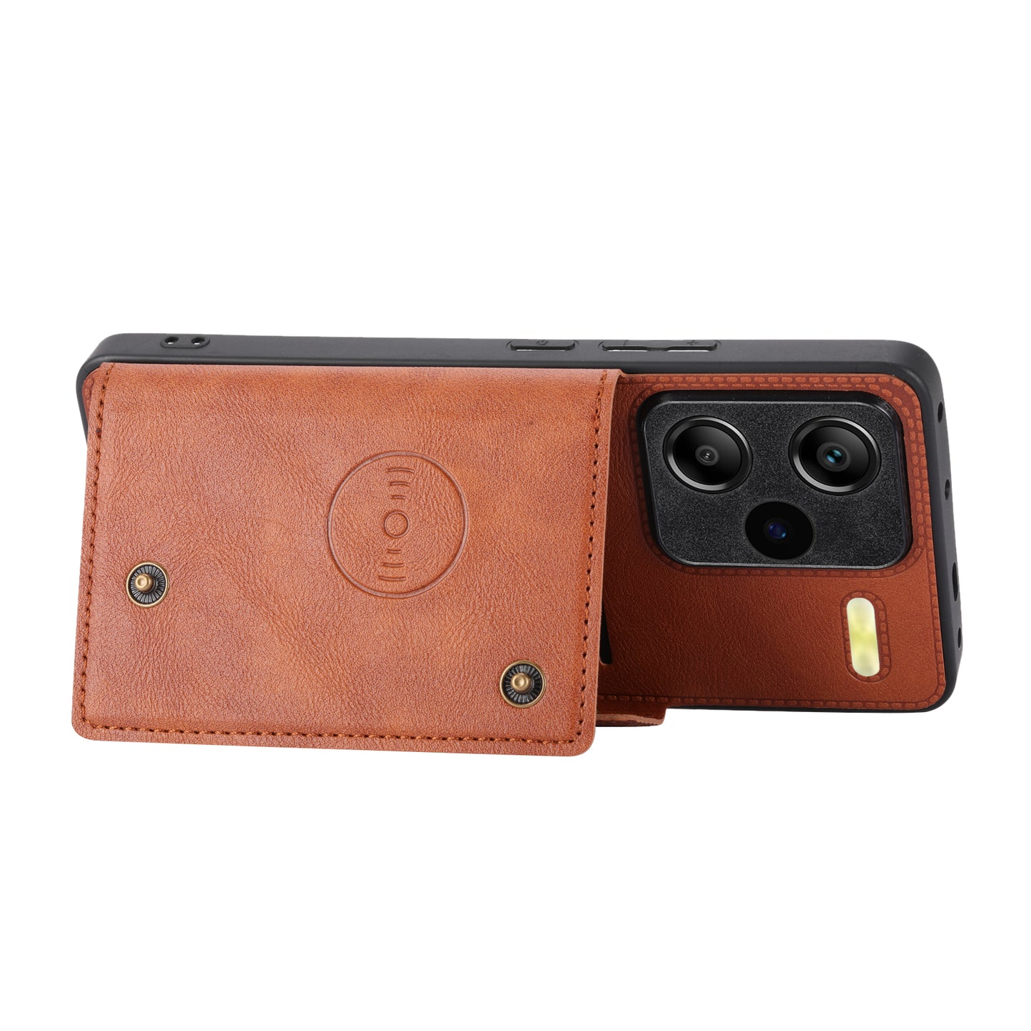 For Xiaomi Redmi Note 13 Pro+ 5G Case Kickstand Leather Coated TPU Phone Cover with Card Holder - Light Brown