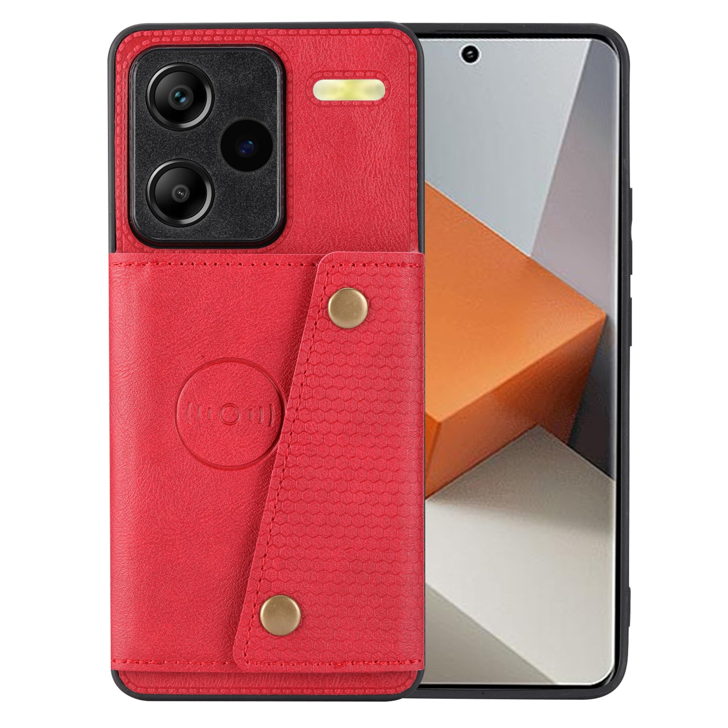 For Xiaomi Redmi Note 13 Pro+ 5G Case Kickstand Leather Coated TPU Phone Cover with Card Holder - Red