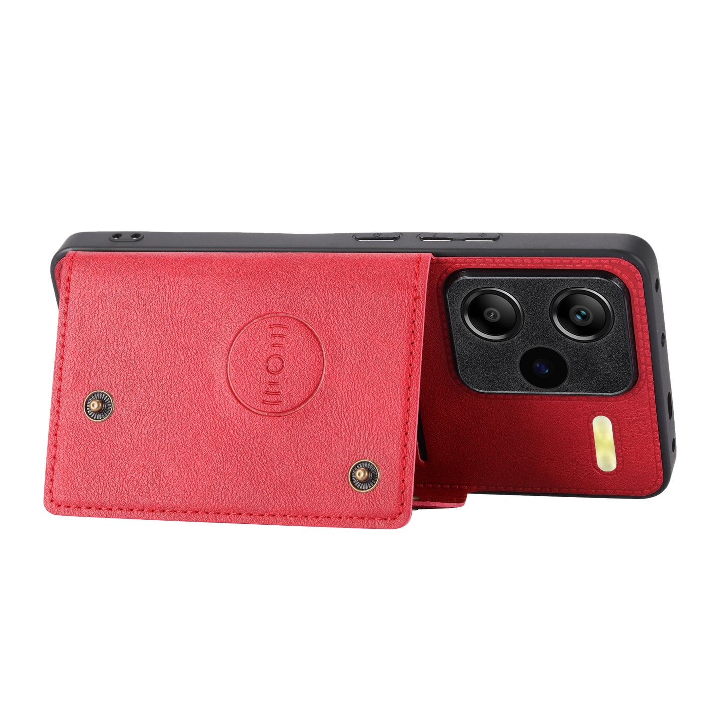 For Xiaomi Redmi Note 13 Pro+ 5G Case Kickstand Leather Coated TPU Phone Cover with Card Holder - Red
