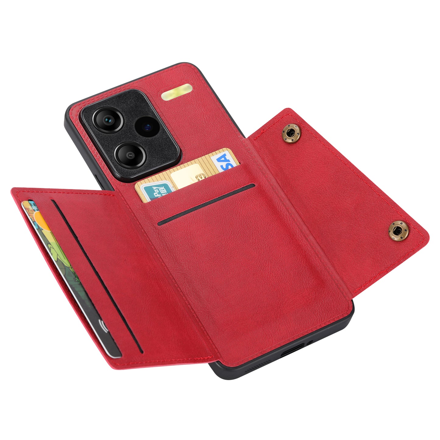 For Xiaomi Redmi Note 13 Pro+ 5G Case Kickstand Leather Coated TPU Phone Cover with Card Holder - Red