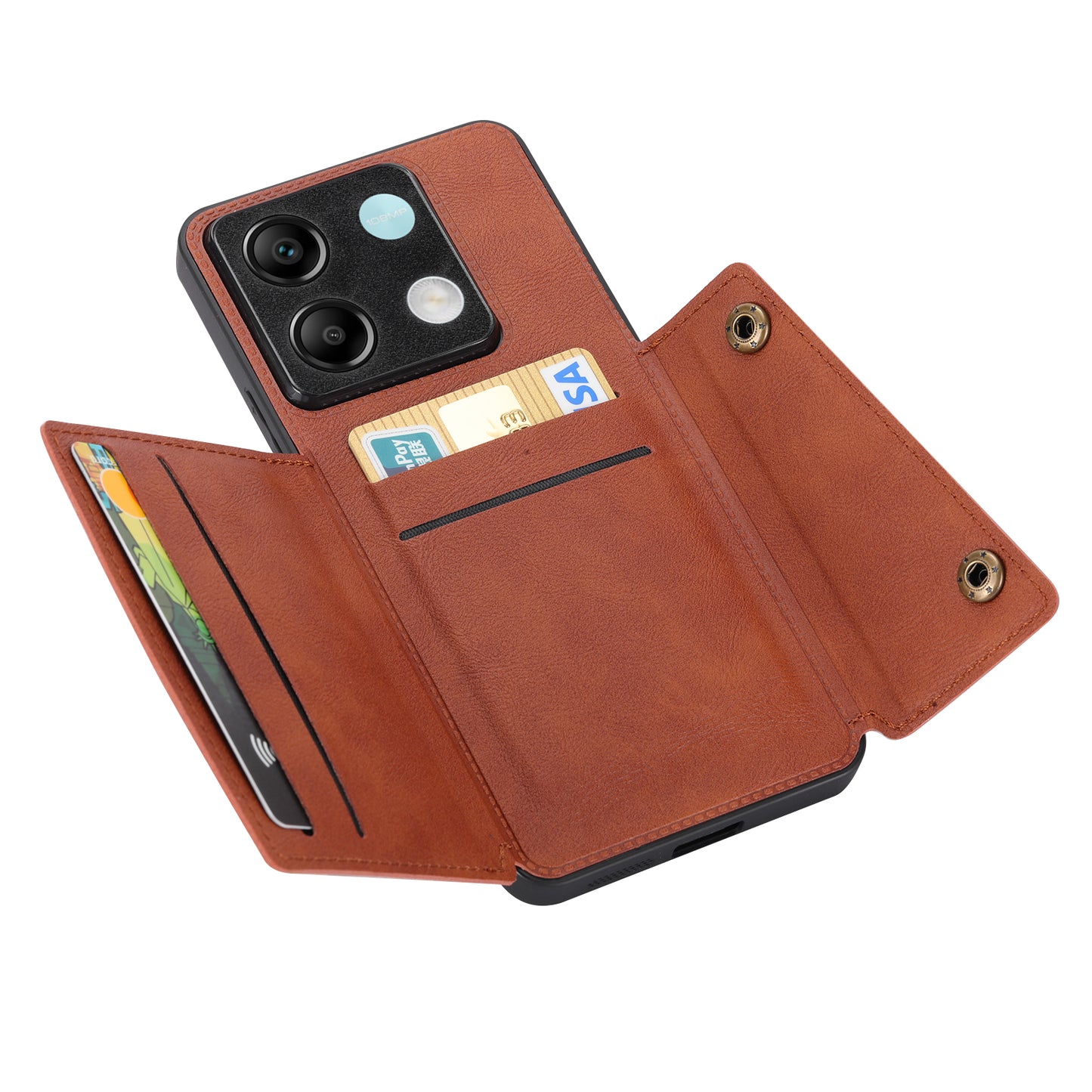 For Xiaomi Redmi Note 13 Pro 5G / Poco X6 5G Case PU Leather+TPU Phone Cover with Card Holder - Light Brown